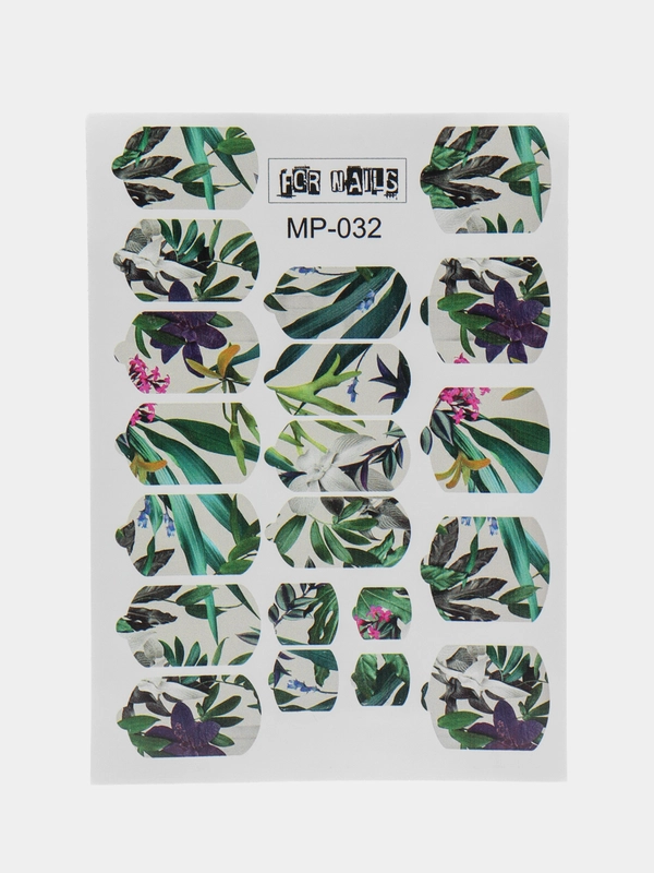 Наклейки плёнки для ногтей листья, цветы, MP032, для маникюра и педикюра