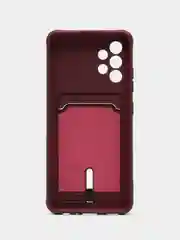 Тёмно-бордовый силиконовый противоударный чехол для Samsung Galaxy А32 4G (Самсунг А32 4G), с карманом