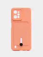 Пастельно-коралловый силиконовый чехол для Realme C31, Реалми С31, с карманом для карт, прозрачный
