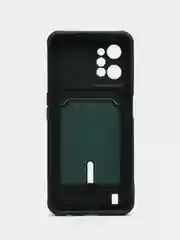 Тёмно-зелёный силиконовый чехол для Realme C31, Реалми С31, с карманом для карт, прозрачный