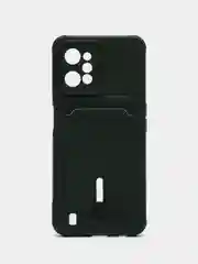Тёмно-зелёный силиконовый чехол для Realme C31, Реалми С31, с карманом для карт, прозрачный