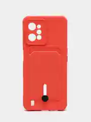 Коралловый силиконовый чехол для Realme C31, Реалми С31, с карманом для карт, прозрачный