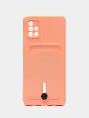 Пудровый силиконовый противоударный чехол с карманом для Samsung Galaxy A51 4G (Самсунг А51 4 Джи)