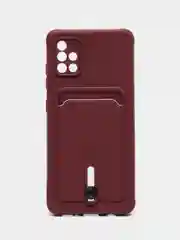 Тёмно-бордовый силиконовый противоударный чехол с карманом для Samsung Galaxy A51 4G (Самсунг А51 4 Джи)