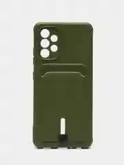 Зелёный хаки силиконовый противоударный чехол для Samsung Galaxy А32 4G (Самсунг А32 4G), с карманом