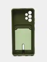 Зелёный хаки силиконовый противоударный чехол для Samsung Galaxy А32 4G (Самсунг А32 4G), с карманом