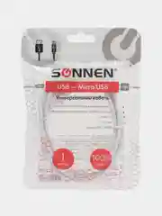 Кабель белый Usb 2.0-micro Usb, 1 м, Sonnen, медь, для передачи данных и зарядки, 513557