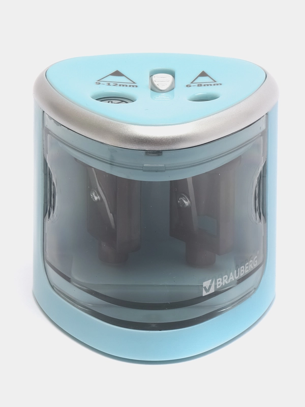 Точилка электрическая BRAUBERG DUAL (для 2 диаметров карандашей!), 4 батарейки АА, голубая