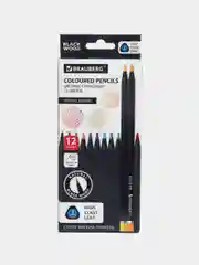 Карандаши цветные для рисования мягкие Brauberg Black Wood, 12 цветов, трехгранные 181948