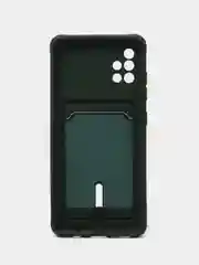 Тёмно-зелёный силиконовый противоударный чехол с карманом для Samsung Galaxy A51 4G (Самсунг А51 4 Джи)