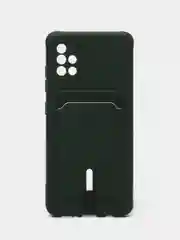 Тёмно-зелёный силиконовый противоударный чехол с карманом для Samsung Galaxy A51 4G (Самсунг А51 4 Джи)