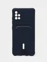 Темно-синий силиконовый противоударный чехол с карманом для Samsung Galaxy A51 4G (Самсунг А51 4 Джи)