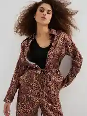 Блузка oversize женская с леопардовым принтом и поясом