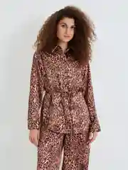 Блузка oversize женская с леопардовым принтом и поясом