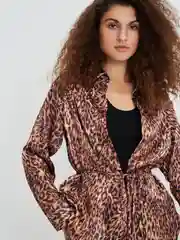 Блузка oversize женская с леопардовым принтом и поясом