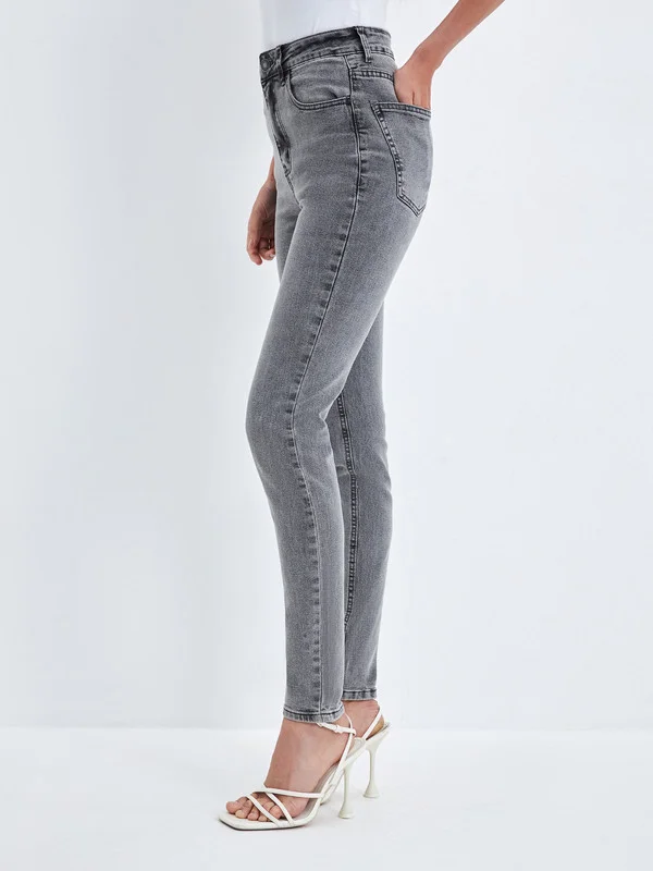Серый джинсы skinny женские с высокой посадкой