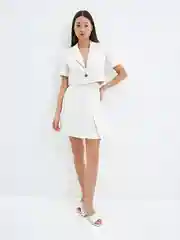 Молочный юбка с разрезом женская из костюмной ткани