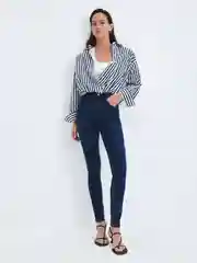 Темно-синий джинсы skinny женские с высокой посадкой