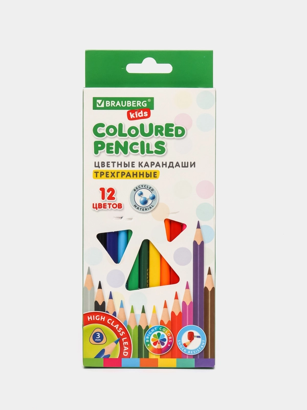 Карандаши цветные для рисования мягкие Brauberg Kids, 12 цветов, трехгранный корпус 181943
