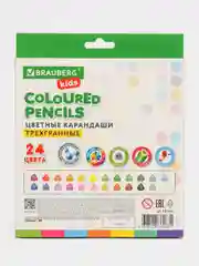 Карандаши цветные для рисования мягкие Brauberg Kids, 24 цвета, трехгранный корпус, 181944