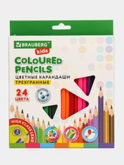 Карандаши цветные для рисования мягкие Brauberg Kids, 24 цвета, трехгранный корпус, 181944
