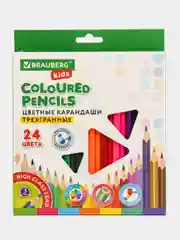 Карандаши цветные для рисования мягкие Brauberg Kids, 24 цвета, трехгранный корпус, 181944