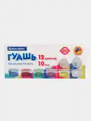 Гуашь (краска) для рисования школьная Brauberg Premium, 12 цветов по 10 мл, 191907