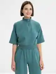 Тёмно-бирюзовый костюм женский: кофта на замке и штаны