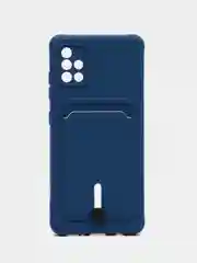 Синий силиконовый противоударный чехол с карманом для Samsung Galaxy A51 4G (Самсунг А51 4 Джи)