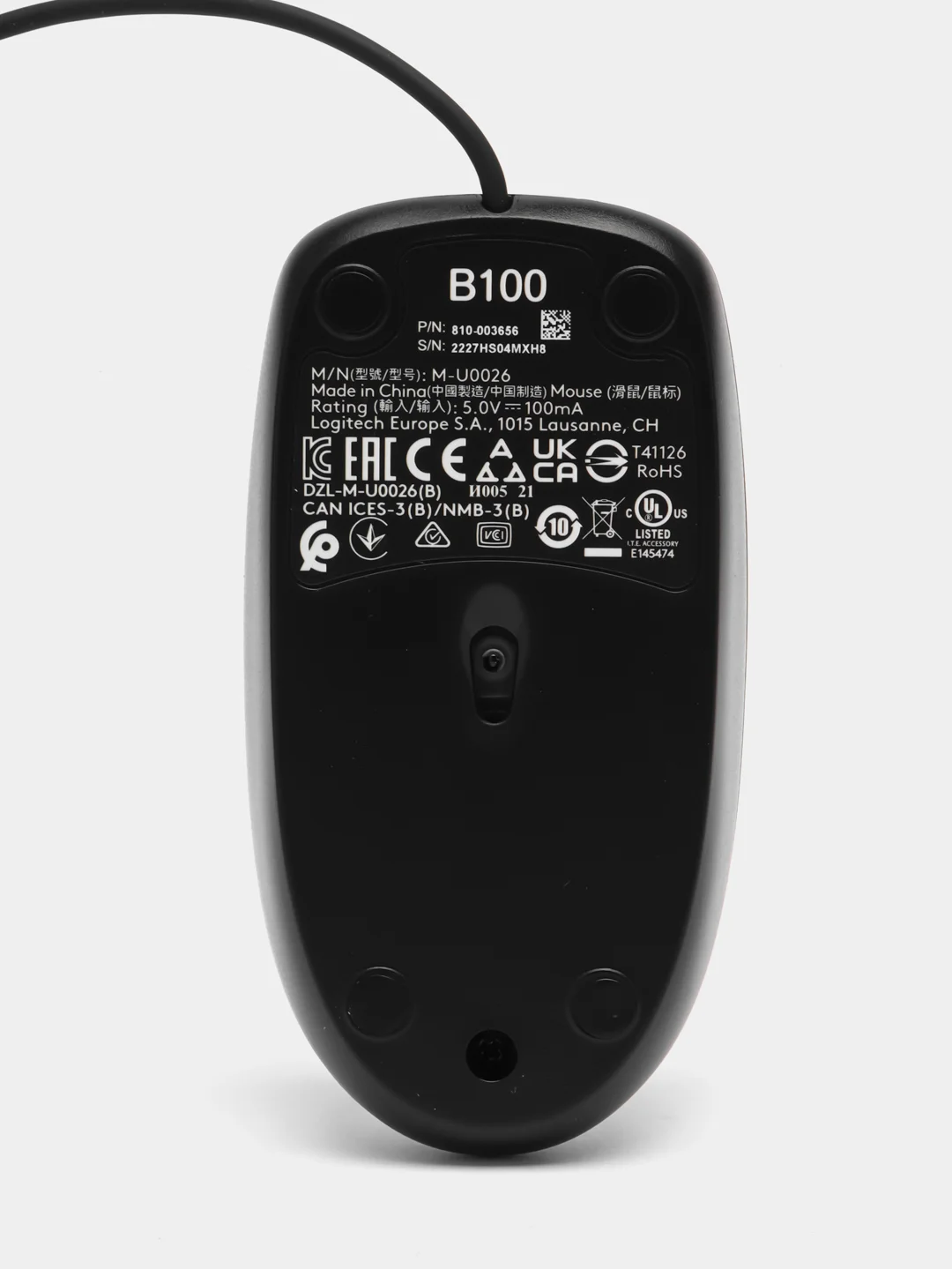 Мышь проводная компьютерная Logitech B100, Usb, оптическая, 511461