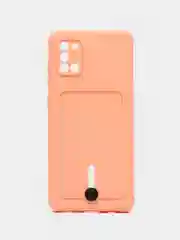 Пудровый силиконовый противоударный чехол с карманом для Samsung Galaxy A31 (Самсунг А 31)