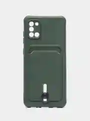 Тёмно-зелёный силиконовый противоударный чехол с карманом для Samsung Galaxy A31 (Самсунг А 31)