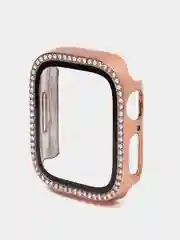 Розовый чехол для Apple Watch со стразами со стеклом 38, 40, 41, 42, 44, 45мм