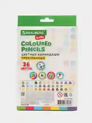 Карандаши цветные для рисования мягкие Brauberg Kids, 36 цветов, трехгранный корпус 181945