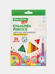 Карандаши цветные для рисования мягкие Brauberg Kids, 36 цветов, трехгранный корпус 181945