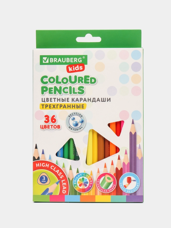 Карандаши цветные для рисования мягкие Brauberg Kids, 36 цветов, трехгранный корпус 181945
