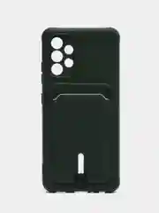 Тёмно-зелёный силиконовый противоударный чехол для Samsung Galaxy А32 4G (Самсунг А32 4G), с карманом