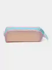 Бежевый пенал школьный, прозрачный, на молнии