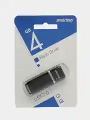Флешка накопитель для компьютера 4 Gb, Smartbuy Quartz, Usb 2.0, черный, 512768