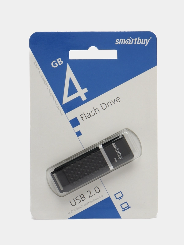 Флешка накопитель для компьютера 4 Gb, Smartbuy Quartz, Usb 2.0, черный, 512768