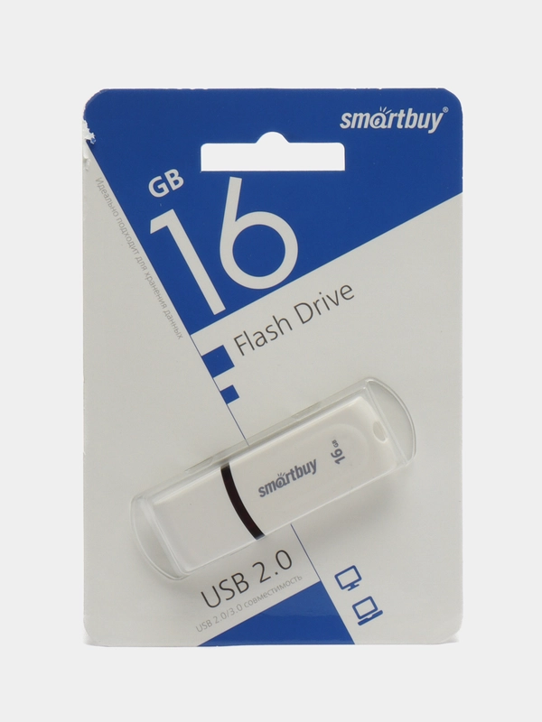 Флешка накопитель для компьютера 16 Gb, Smartbuy Paean, Usb 2.0, белый, 512767