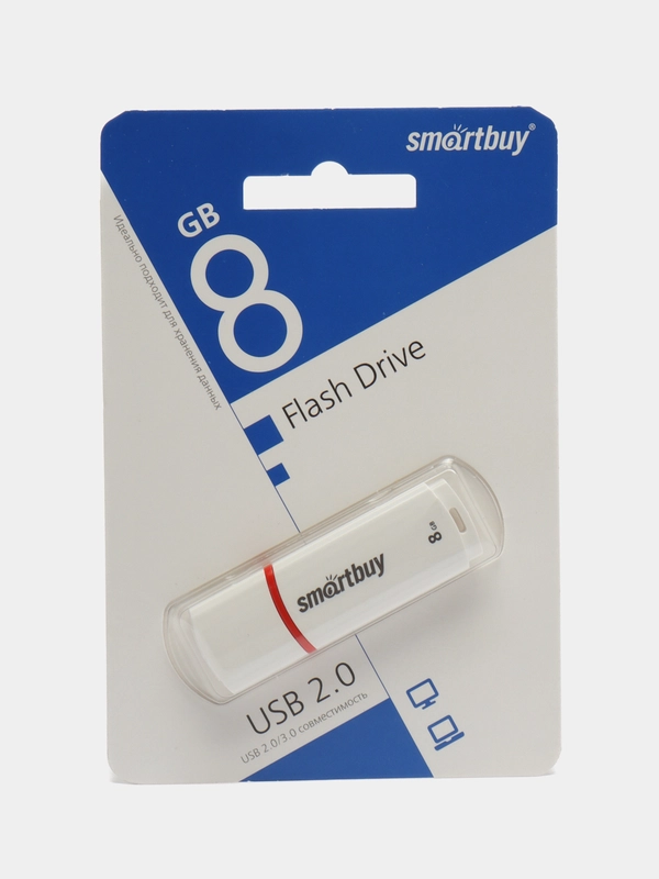 Флешка накопитель для компьютера 8 Gb, Smartbuy Crown, Usb 2.0, белый, 512176