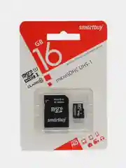 Карта памяти microSDHC, 16 Gb, Smartbuy, 10 Мб/сек, class 10, с адаптером