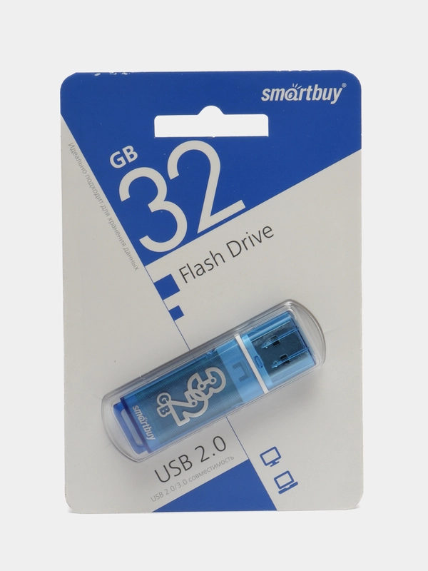 Флешка накопитель для компьютера 32 Gb, Smartbuy Glossy, Usb 2.0, синий, 512775