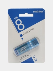 Флешка накопитель для компьютера 8 Gb, Smartbuy Glossy, Usb 2.0, синий, 512178