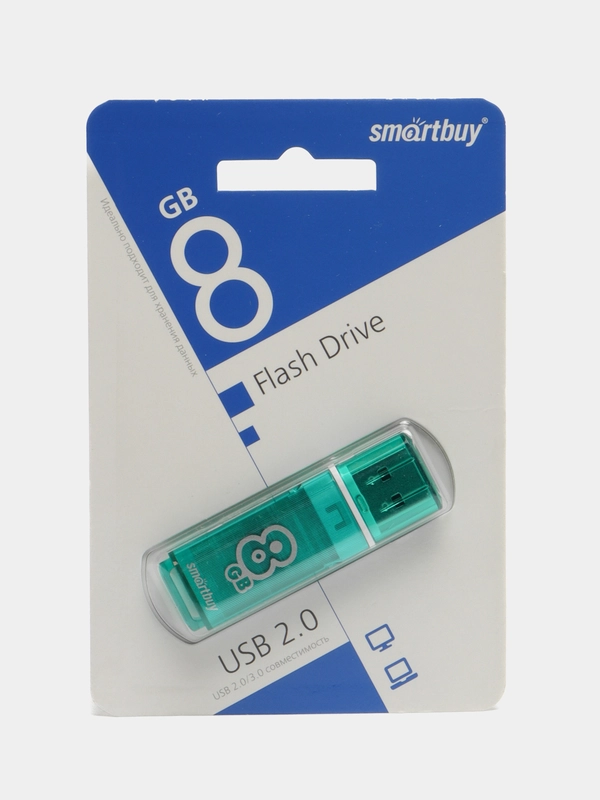 Флешка накопитель для компьютера 8 Gb, Smartbuy Glossy, Usb 2.0, зеленый, 512179