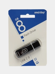 Флешка накопитель для компьютера 8 Gb, Smartbuy Glossy, Usb 2.0, черный, 512177