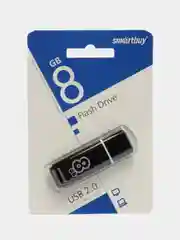Флешка накопитель для компьютера 8 Gb, Smartbuy Glossy, Usb 2.0, черный, 512177