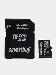 Карта памяти micro Sdhc, 32 Gb, Smartbuy, 10 Мб/сек, class 10, с адаптером