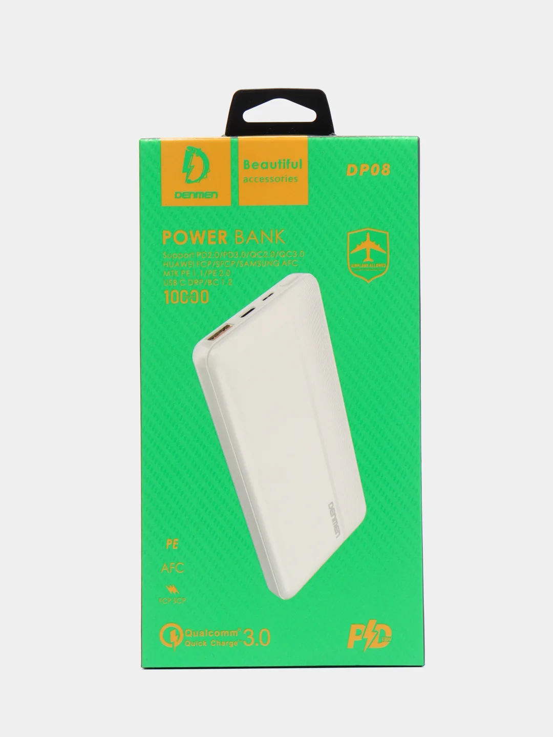Белый power Bank с быстрой зарядкой Type-C, Micro, USB (Павер Банк), 20000 mAh